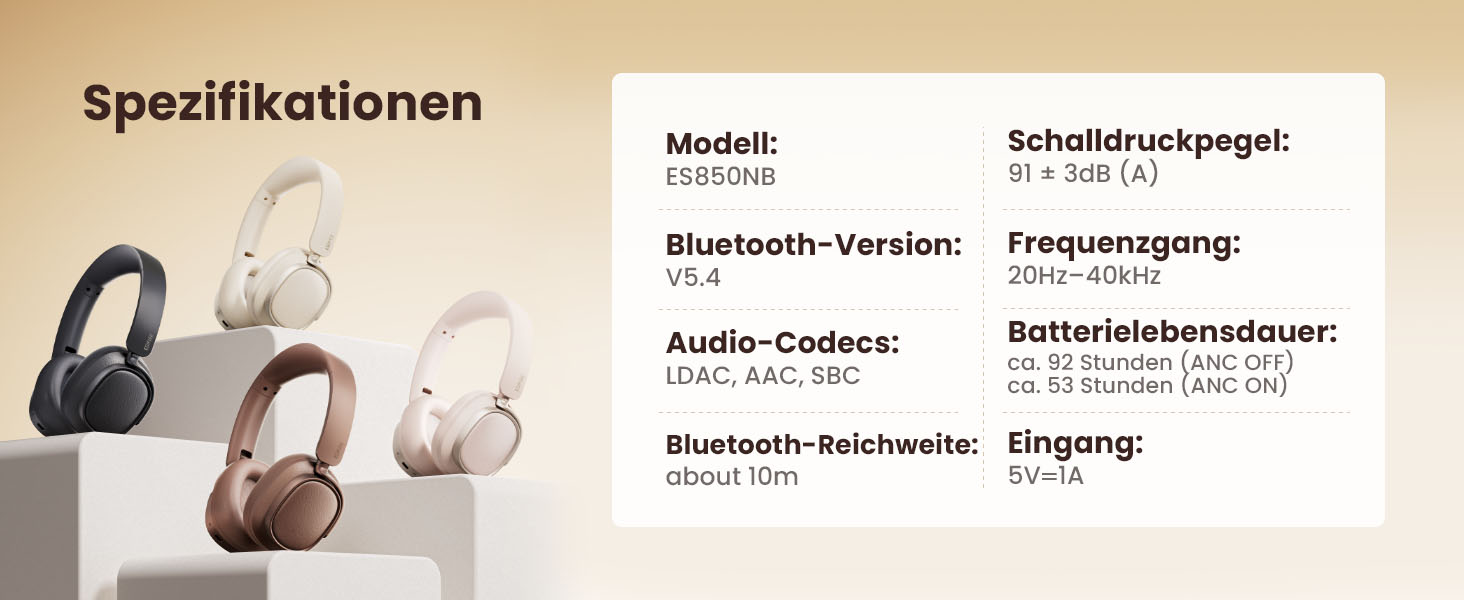 Навушники бездротові Edifier ES850NB з шумозаглушенням, Hi-Res Audio, Bluetooth 5.4, коричневі