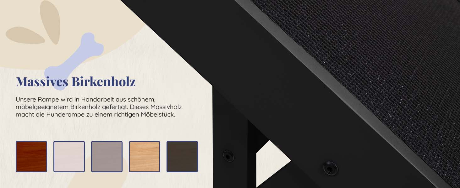 Рампа для собак Hunderampe: регульована, 18-53 см, для ліжка/дивану, з антиковзким покриттям, з натурального дерева (бірча)