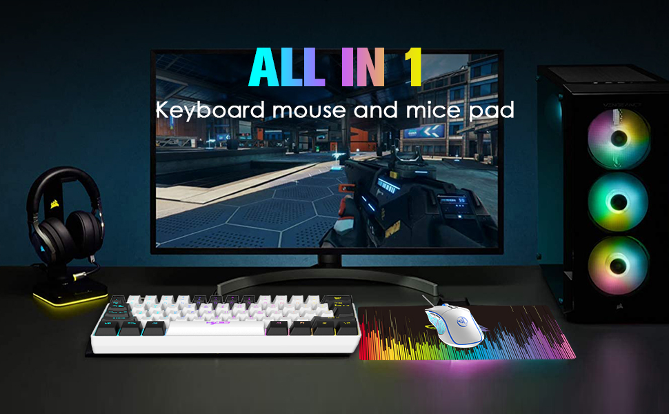 XINMENG Комплект ігрової клавіатури та миші з RGB-підсвічуванням, миспад, 3600 DPI, серія Panda, для PS4/Windows/PC/Mac/Laptop (Білий)