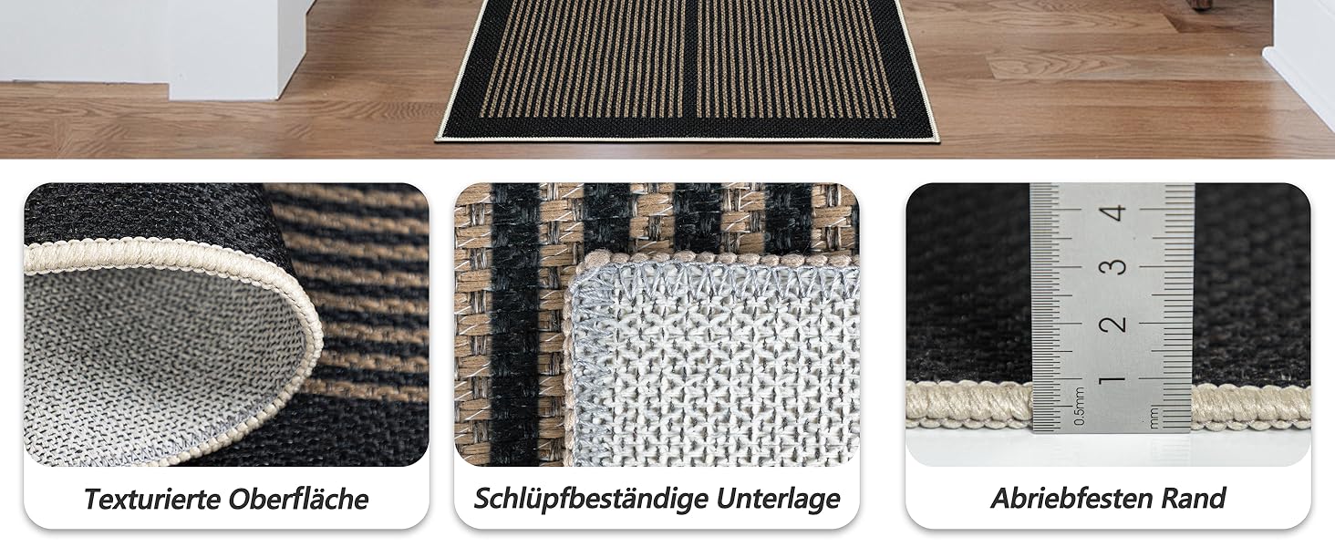 Килимок-лаунфер для підлоги 80x200 см з джуту, чорний/натуральний, для кухні, коридору, спальні, балкону