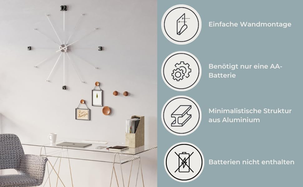 Настінний годинник Kare Design Like Umbrella, 100 см, хром, алюмінієва рама, сучасний мінімалізм