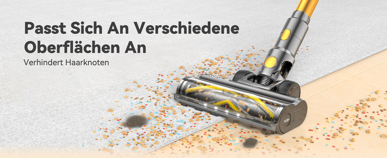 Бездротовий пилосос Aonus 55Kpa 580W з дисплеєм, час роботи до 75 хв, автоматичний режим, для килимів, шерсті тварин та твердих поверхонь, золотий