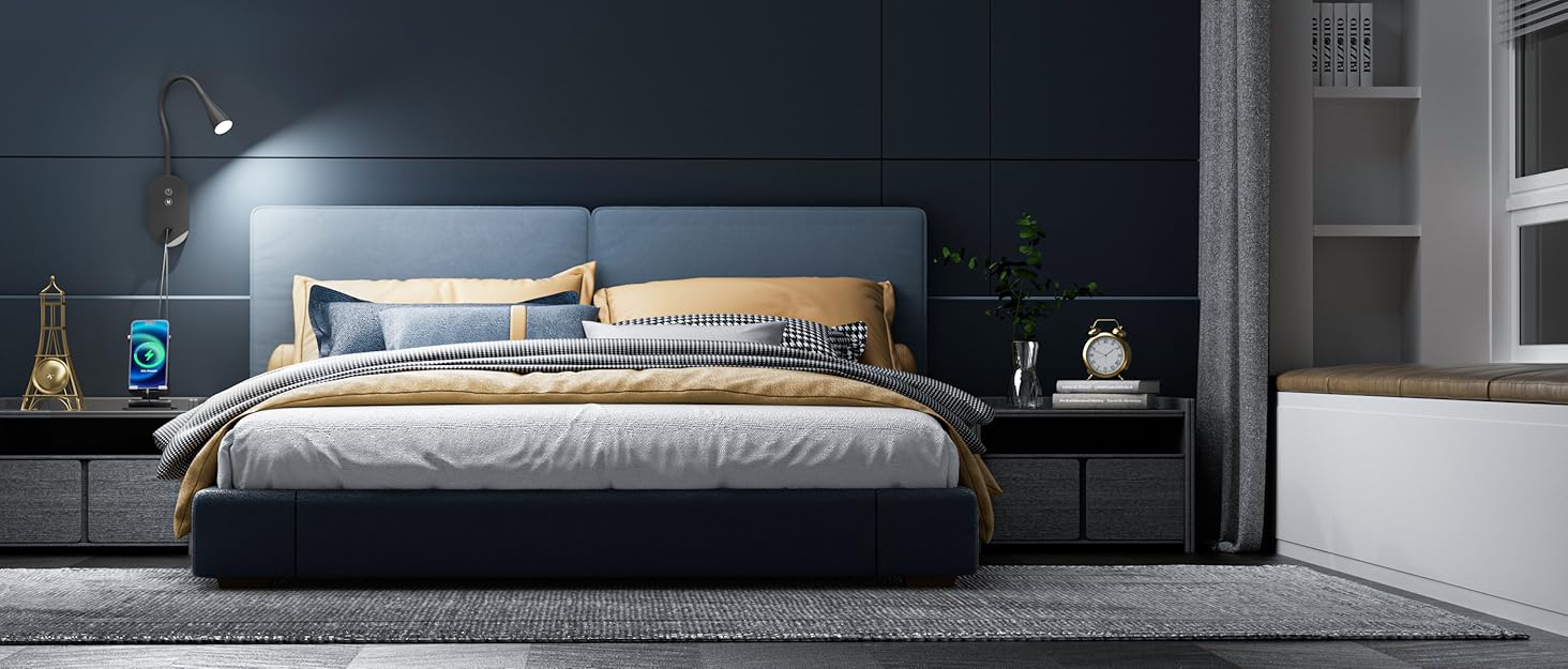 Нічна LED лампа для читання Wandleuchte з USB, 5 рівнів яскравості, сенсорне управління, гнучкий кронштейн, автовимкнення (Чорна)