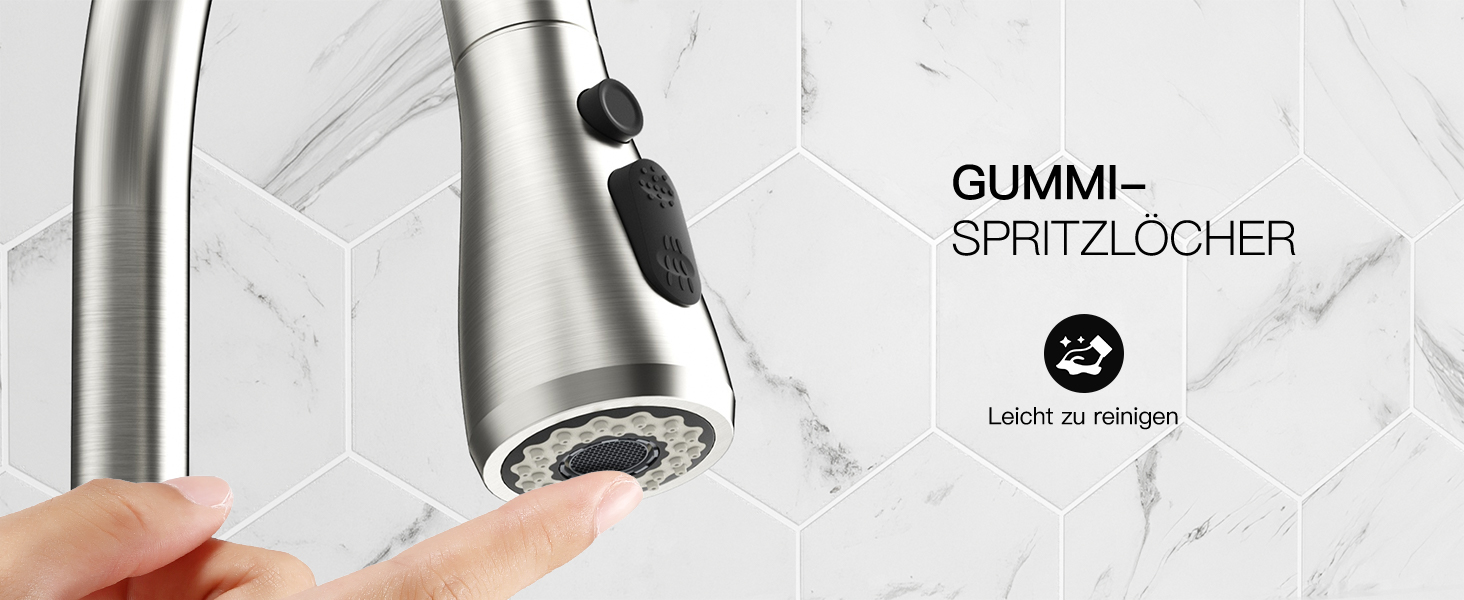 Кухонний змішувач Rainsworth з висувною лійкою та душем, високопродуктивний, з двома типами струменя, поворотний на 360°, з нержавіючої сталі, проста установка, висота 56 см