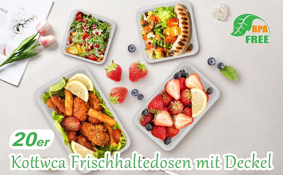 Набір контейнерів Kottwca, 30 шт. (15 контейнерів + 15 кришок) для зберігання продуктів, Meal Prep, 100% захист від протікання, BPA-Free, для мікрохвильової печі та холодильника, велика місткість