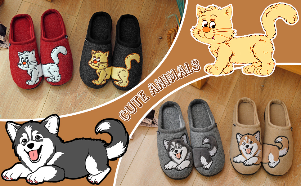 Тапочки додому чоловічі та жіночі з милим мотивом котів та собак, зимові теплі плюшеві з підкладкою з фетру, 38/39 EU, червоні