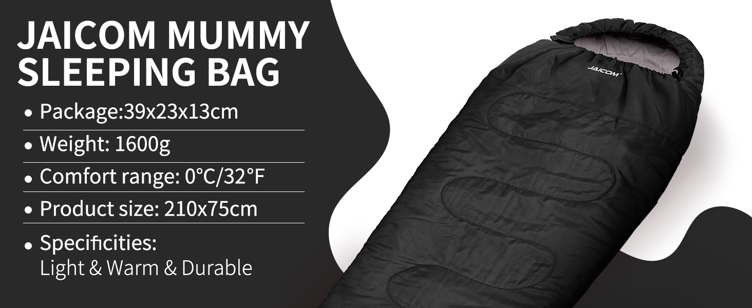Сплячий мішок 3/4 сезонів Ultraleicht Mumienschlafsack (800г/1600г) для дорослих – Outdoor, кемпінг, трекінг, відпочинок в приміщенні (Чорний)