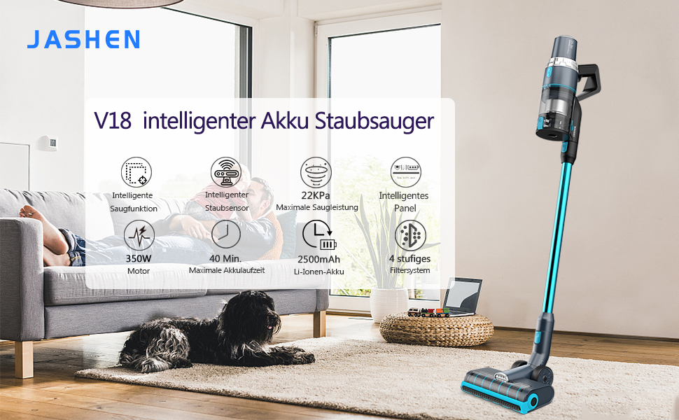 Акумуляторний пилосос JASHEN V18: потужність 22000Pa, до 40 хвилин роботи, HEPA 13 фільтр, бездротовий, без мішка, об'єм контейнера 600 мл, ручний та вертикальний, з насадкою та кріпленням для стіни