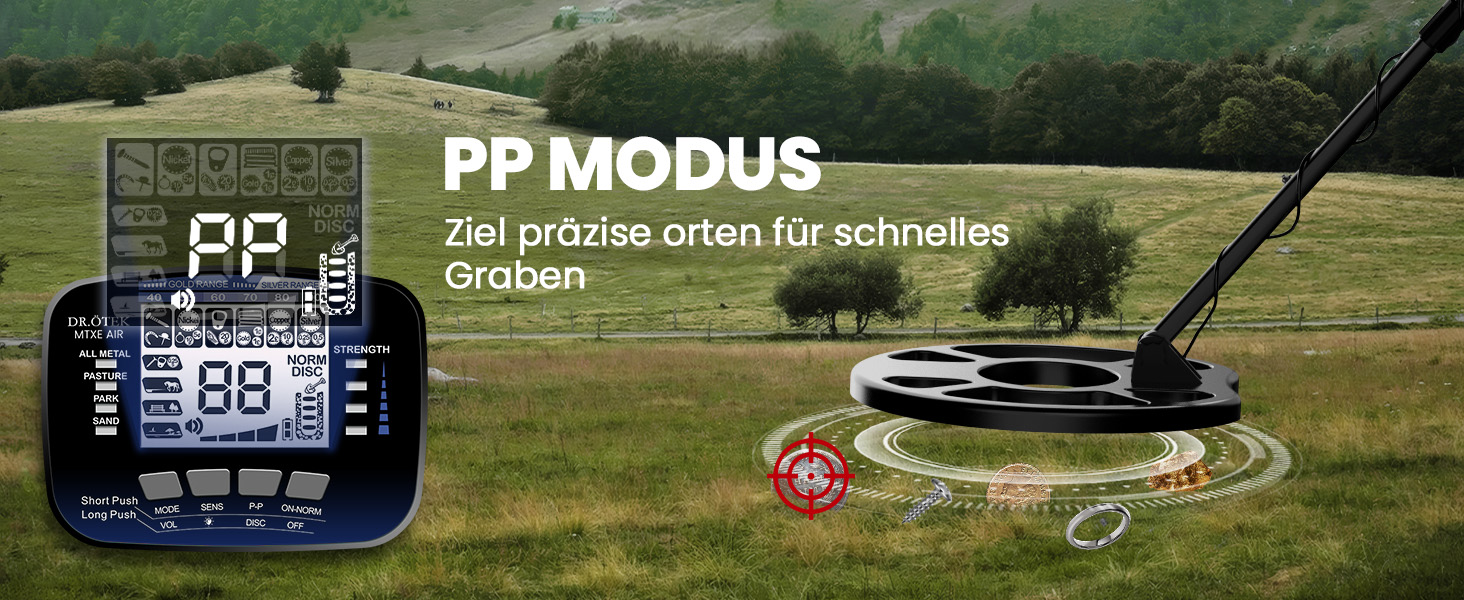 Металошукач DR.ÖTEK Profi Set для дорослих та початківців, оновлена версія з 6 режимами, легкий детектор з 3 режимами ландшафту та функцією Pinpoint, водонепроникна пошукова котушка IP68, комплект металошукача з аксесуарами (блакитний)