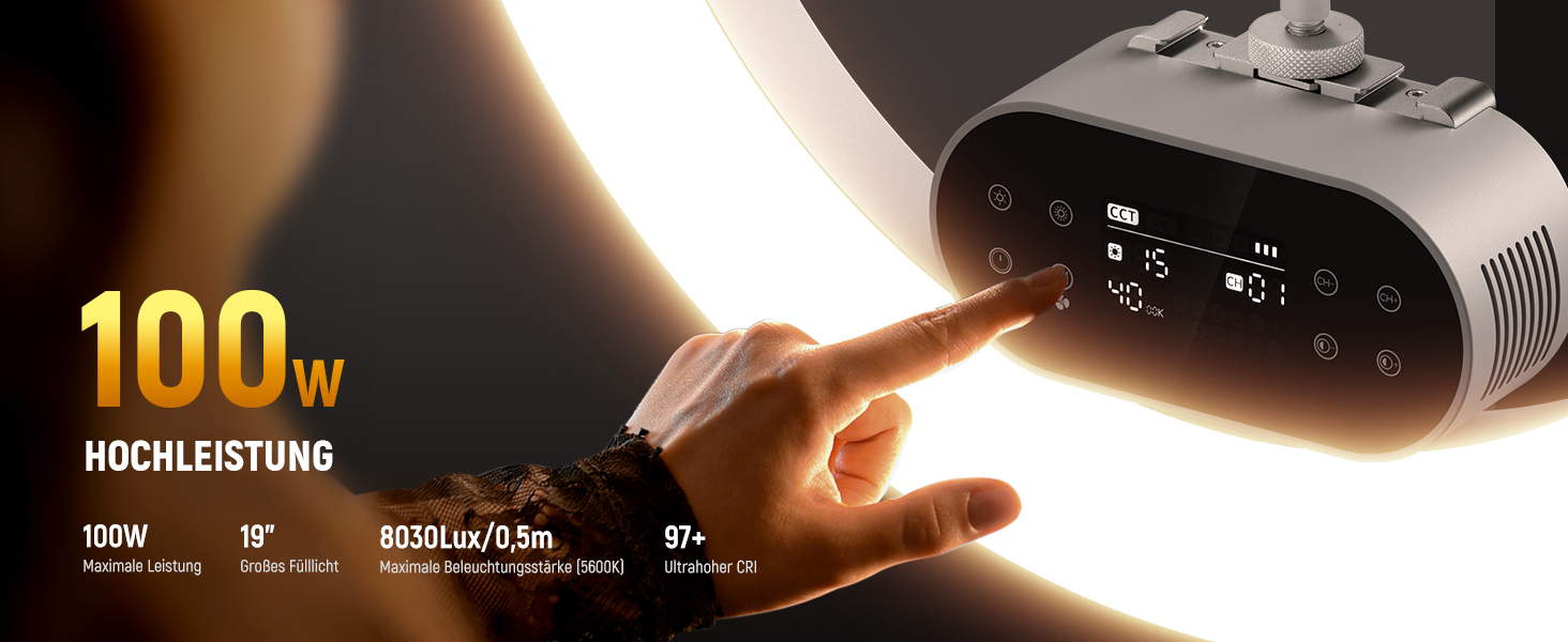 NEEWER Комплект кільцевого світла для фото та відео: 48 см, 52 Вт, регульоване LED, штатив, Bluetooth, для смартфона, YouTube, селфі (RH100B)