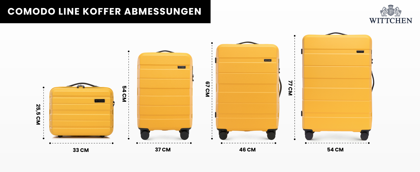 Набір валіз WITTCHEN COMODO Line: 4 шт. з ABS, телескопічний ручка, TSA-замок, 4 колеса, жовтий