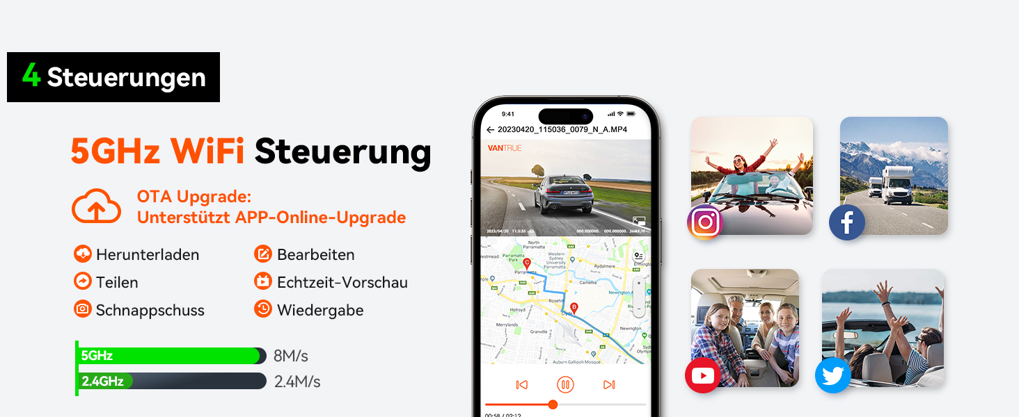 Відеореєстратор VANTRUE E3 2.7K трьохканальний з WiFi, нічним баченням та паркувальним режимом