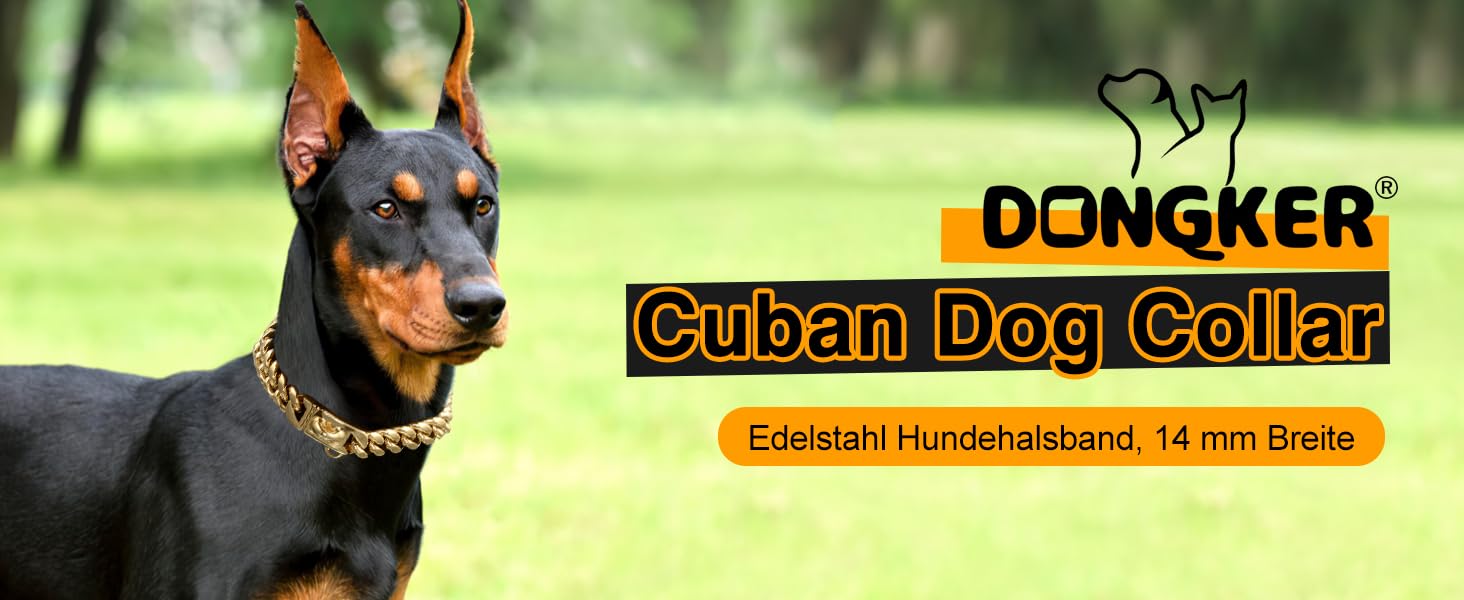 Нашийник для собак Кубинський стиль, нержавіюча сталь, ширина 14 мм, ланцюжок, довжина 26/31/36/41/46/51/56/61 см, золотий, для цуценят, собак маленьких та середніх порід