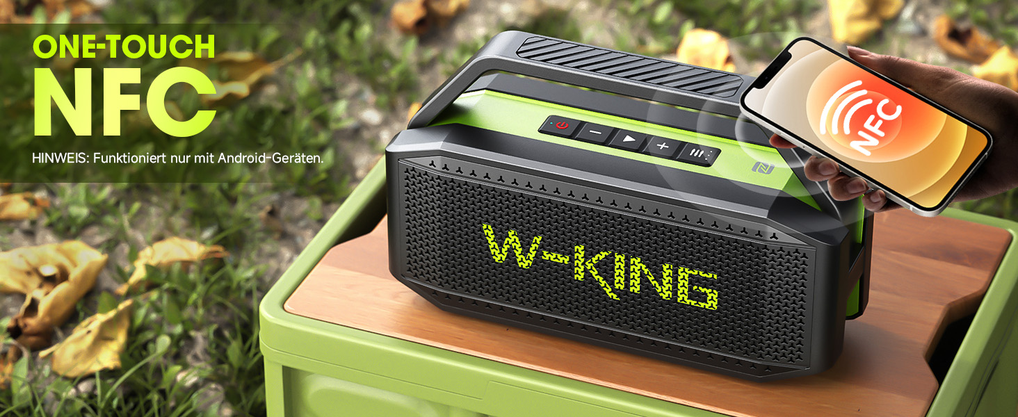 W-KING Bluetooth колонка 100W (60W) IPX6, портативна, глибокий бас, до 40 годин, TF/AUX/EQ, зелена