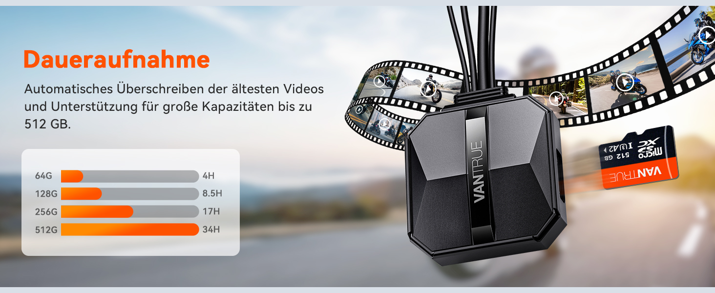 Мотоциклетний відеореєстратор VANTRUE F1 4K + 1080P (передній та задній), нічна зйомка STARVIS