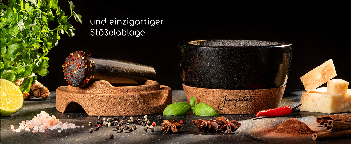 Набір ступки та пестика | Граніт | Основа та кришка з корку | Великий (XXL) для спецій та трав