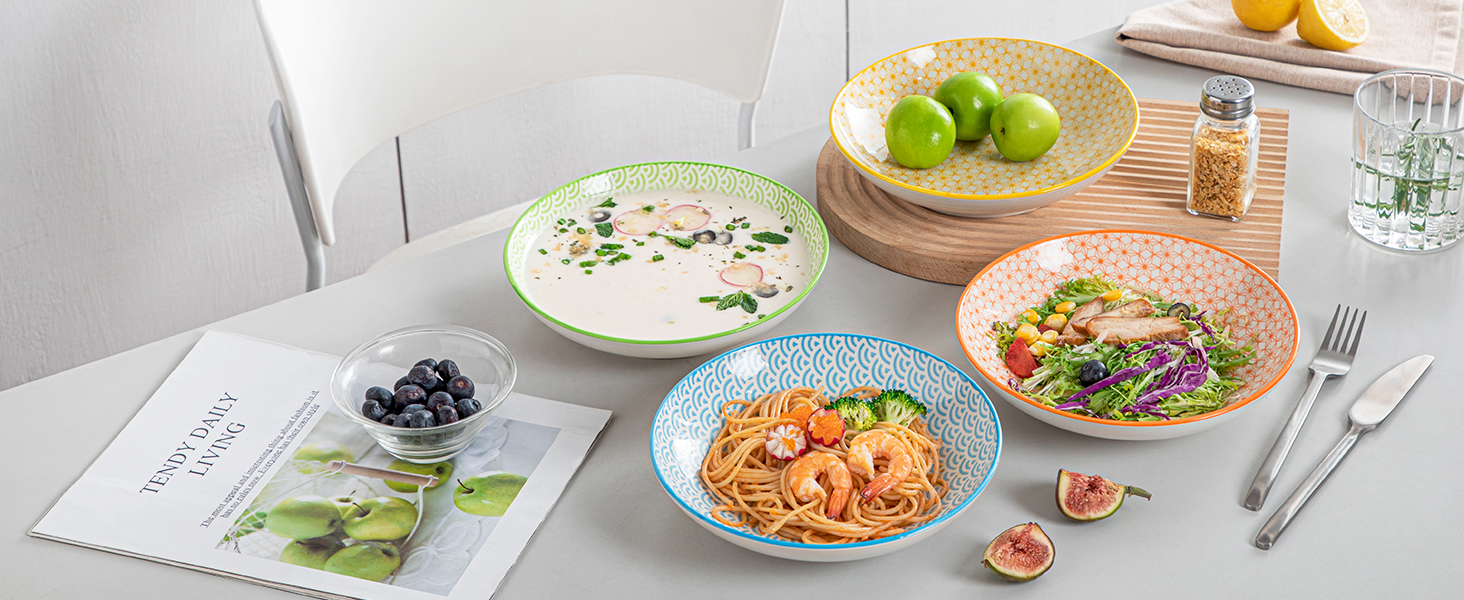 Набір тарілок Vancasso Maracon Natsuki: 8 глибоких тарілок з порцеляни, Ø 21.5 см, 600 мл