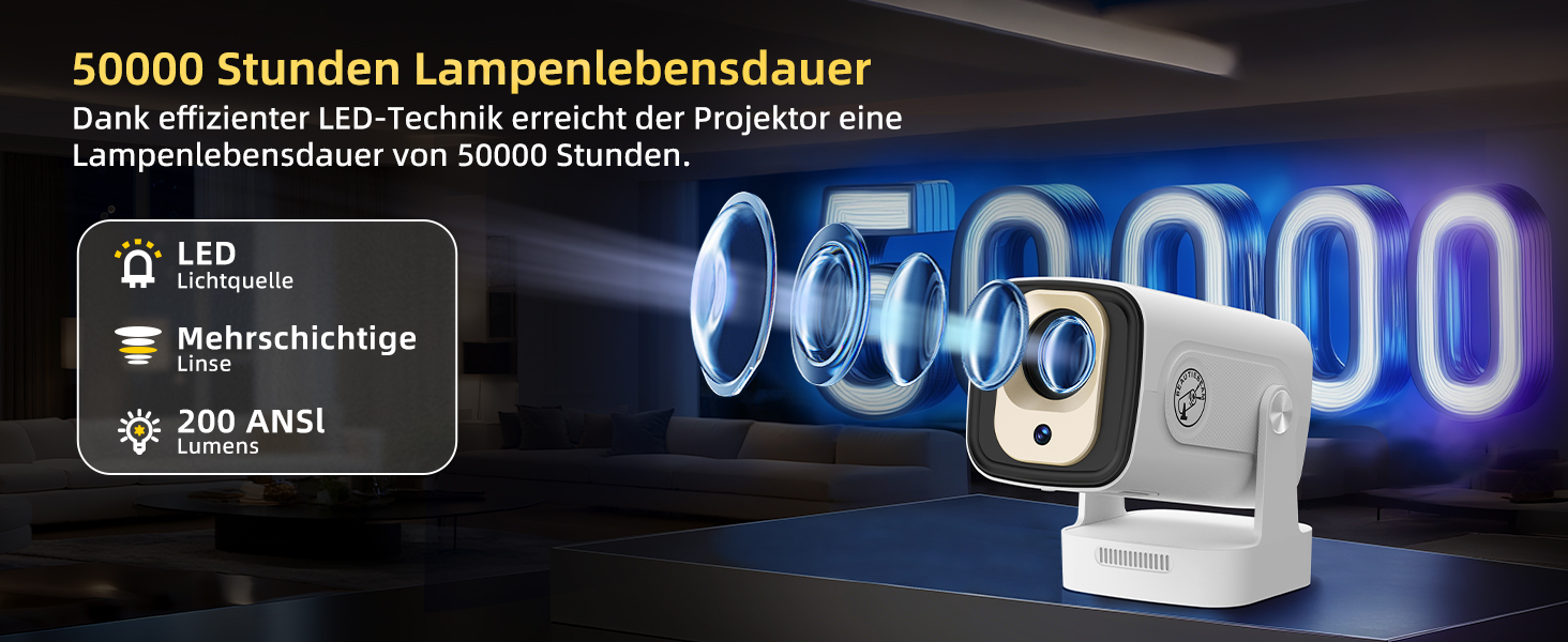 Beautiebeam Beamer: Міні проєктор Full HD 1080P/4K з автотрапецеїдною корекцією, Android 11, Bluetooth 5.0, WiFi 2.4/5G, 180° обертання для дому та на вулицю