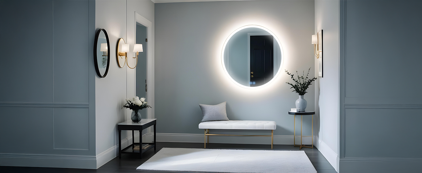 Дзеркало для ванної кімнати з підсвічуванням 80x80 см Fow Halo Simple, LED, сенсорне управління, IP65, пам'ять, 3 кольори, регулювання яскравості, проти запотівання, HD скло