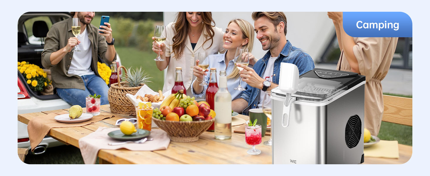 Машина для приготування льоду WIE 1.3L, 9 кубиків за 6 хвилин, тиха, самоочисна, для кухні, офісу, бару, вечірки (срібляста)