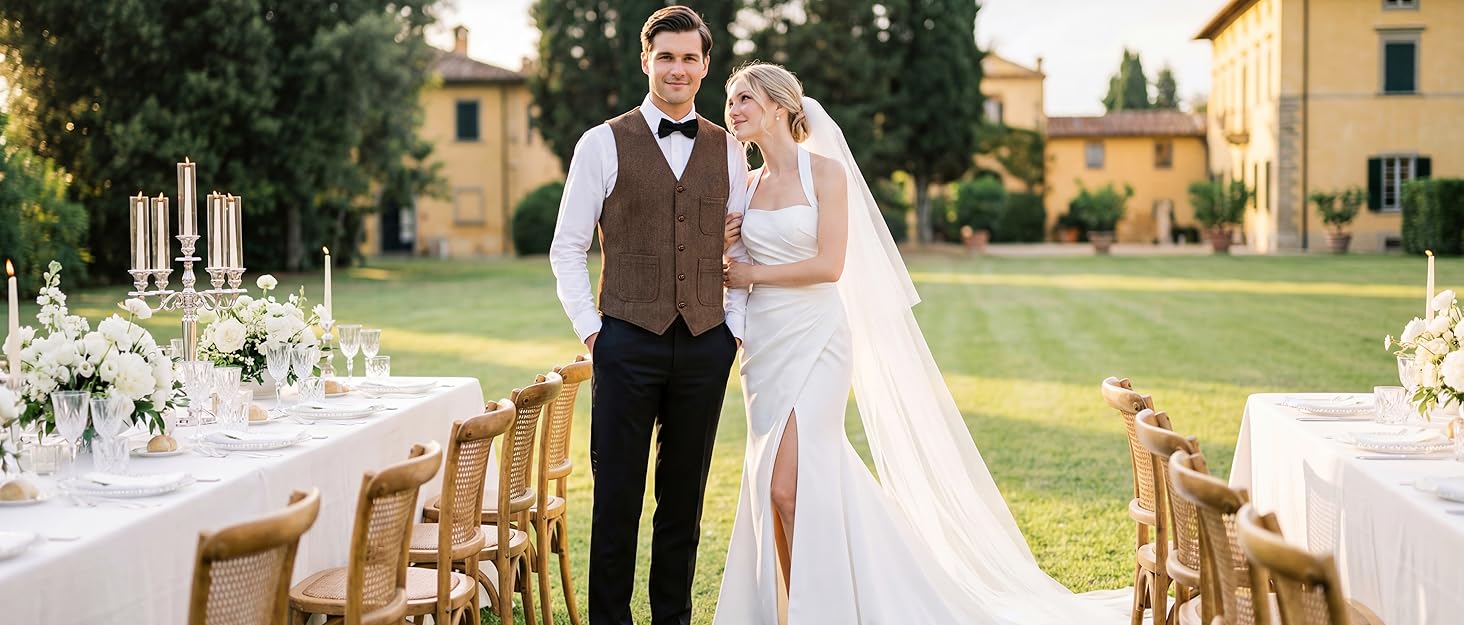 Чоловічий жилет Solovedress елегантний літній льон для весілля та вечірки, чорний