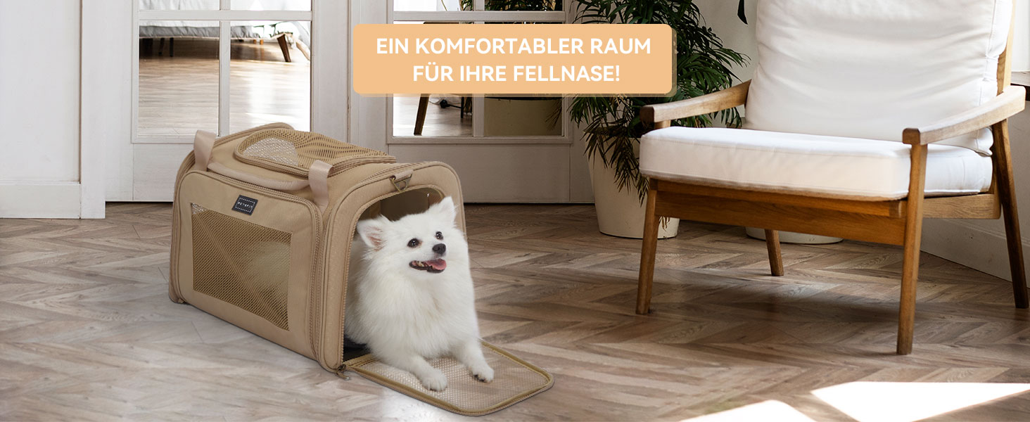 Транспортна переноска для котів та собак Petsfit, складана сумка-переноска, 50L x 33B x 33H см, з м'яким розкладним килимком та регульованим плечовим ременем, Khaki