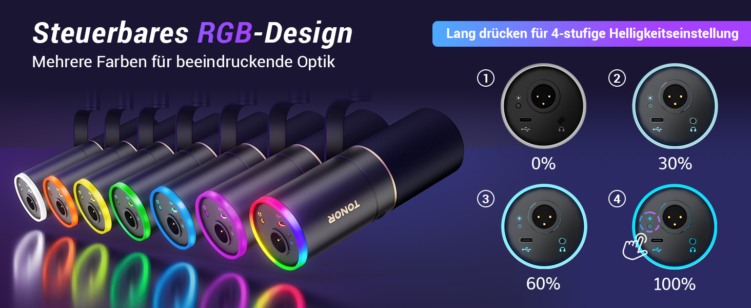 Мікрофон TONOR TD510+ для стримінгу, студії та запису. XLR/USB, динамічний, з регульованою ніжкою та RGB підсвічуванням. Чорний колір