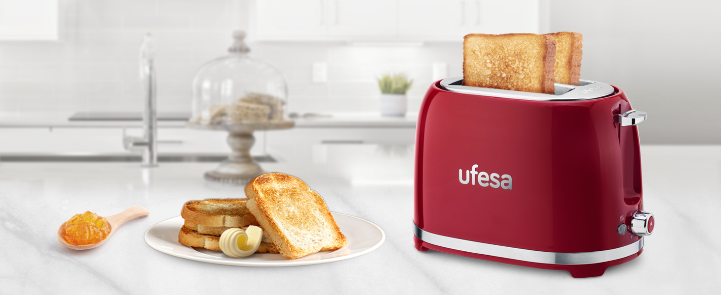Тостер Ufesa 2-х секційний білий Retro Classic Pinup, вінтажний дизайн, 850 Вт, для тостів та сендвічів, 7 ступенів підсмажування, збирач шнура, піддон для крихт