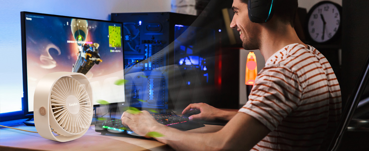 EasyAcc USB вентилятор: компактний настільний вентилятор з 3 швидкостями, 360° обертання, 2 роки гарантії, для офісу, дому, Beige