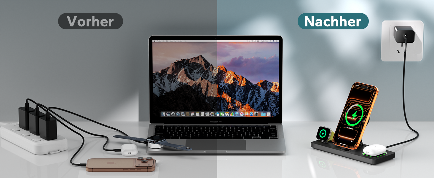 MagSafe зарядна станція 3-в-1 для iPhone, Apple Watch та AirPods (20W адаптер) - Чорна, складна індуктивна зарядка MagSafe сумісна з iPhone 17/16/15/14/13/12
