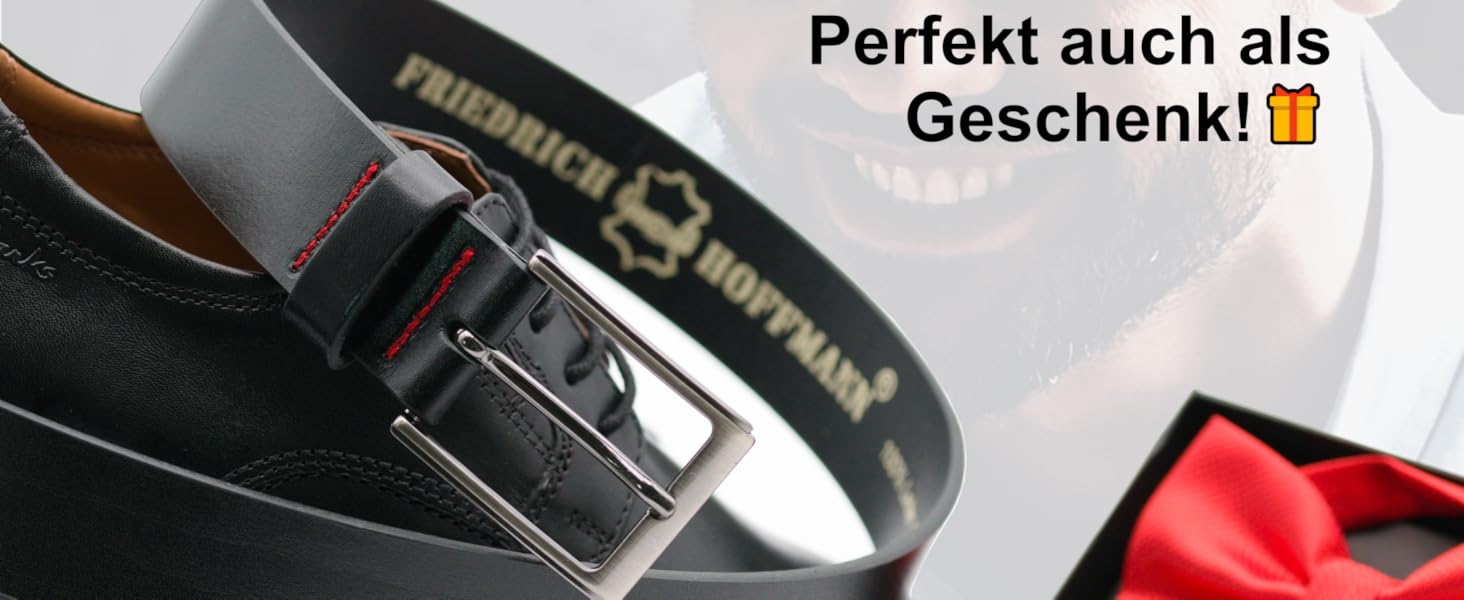Чоловічий шкіряний ремінь Friedrich Hoffmann 'Cavallo Nero Nᵒ1', чорний, Made in Germany, 3,5 см, для костюма та джинсів