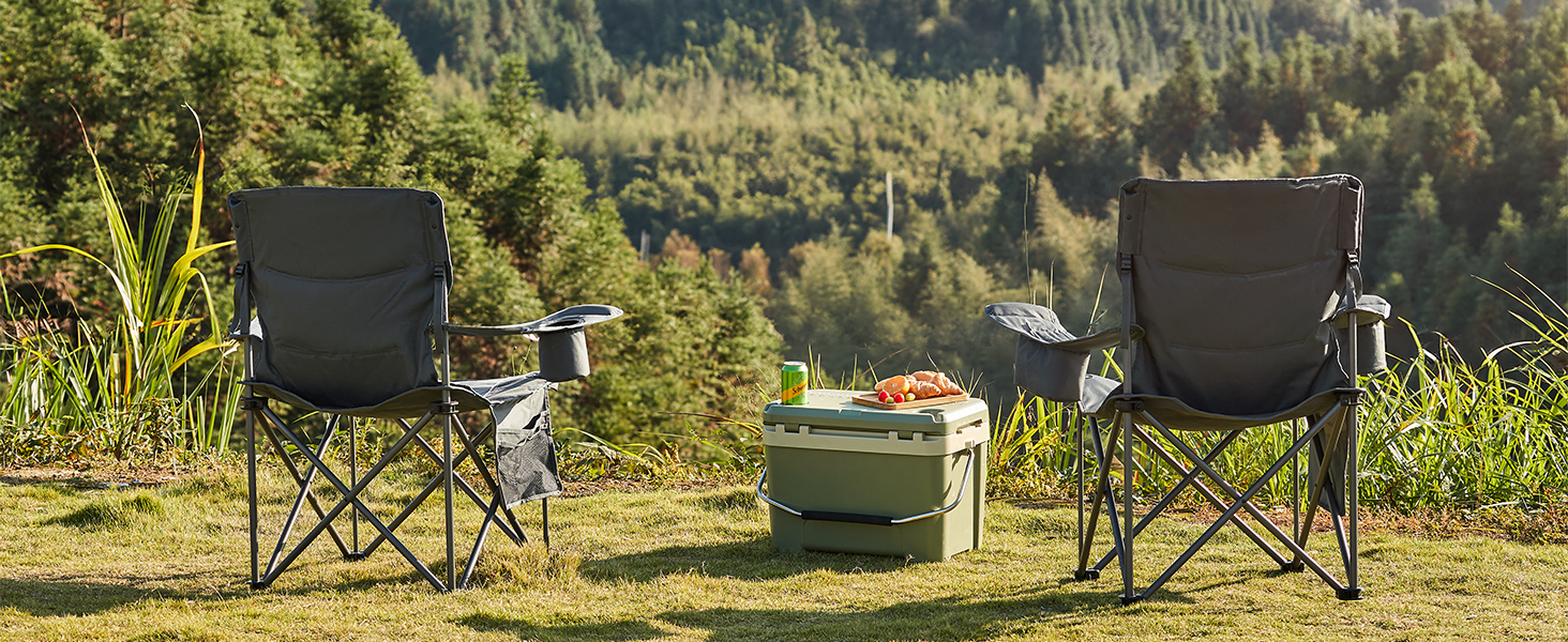Кампінговий стілець розкладний Timber Ridge 2 шт, 200 кг, сірий, з ізольованою сумкою-холодильником, 63 см ширина сидіння - зручний для кемпінгу, риболовлі, саду