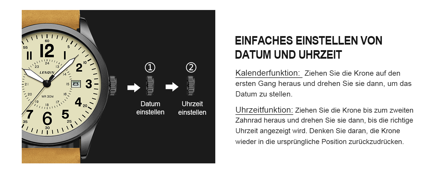 Годинник чоловічий LN LENQIN Military 30M водостійкий кварцовий годинник з датою на текстильному ремінці (світло-коричневий)