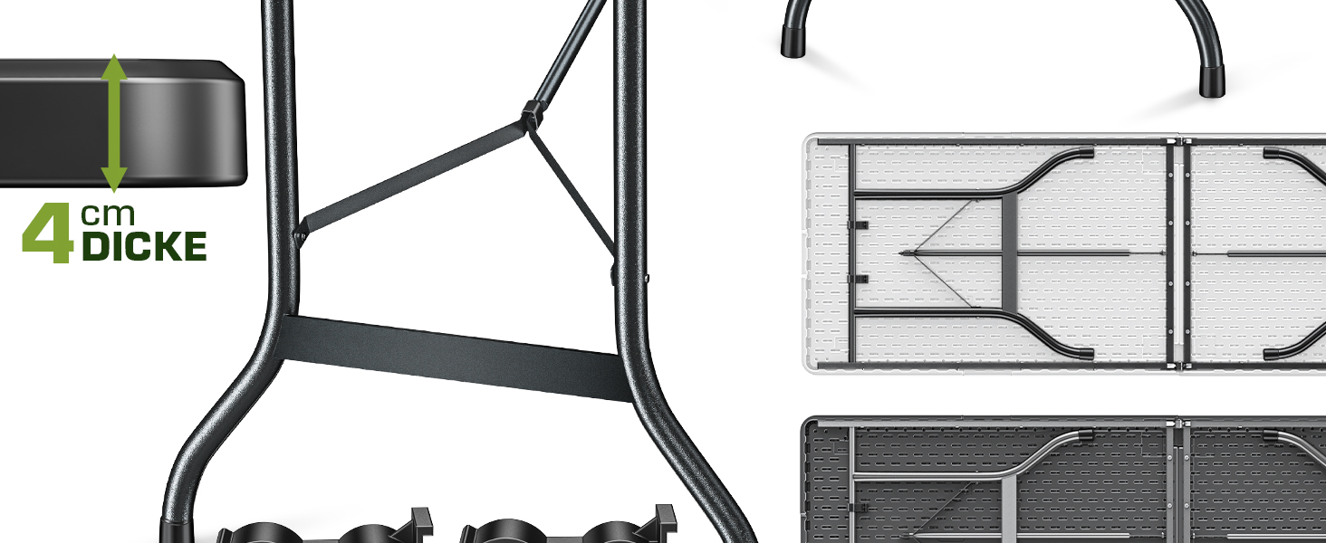 Зручний складаний садовий стіл Tillvex 180x75 см з ручкою для перенесення | Стіл для тераси, балкона, кемпінгу | Чорний