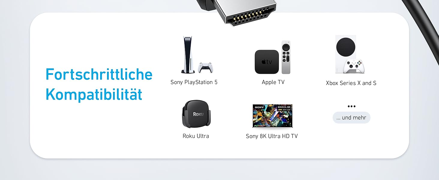 HDMI кабель Anker 8K 60Hz, 1.8м, Ultra HD, 48Gbps, eARC, Dolby Atmos, сумісний з Xbox Series X, TV