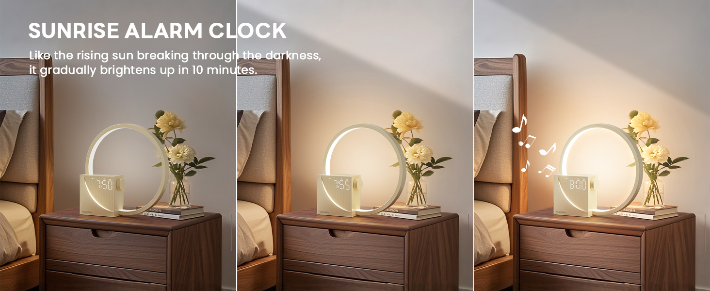 Нічна лампа Blonbar 10W з USB-зарядкою, будильник-світло, сенсорне керування, регулювання яскравості, нічник для дітей та дорослих, 3 режими, для спальні та вітальні (мінімалістичний дизайн)