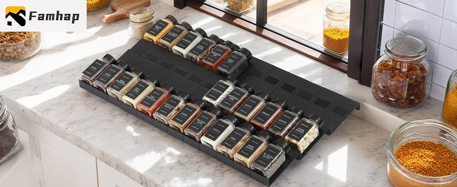 Організатор для спецій Famhap, 24 шт. - полиці для спецій у ящик, чорний