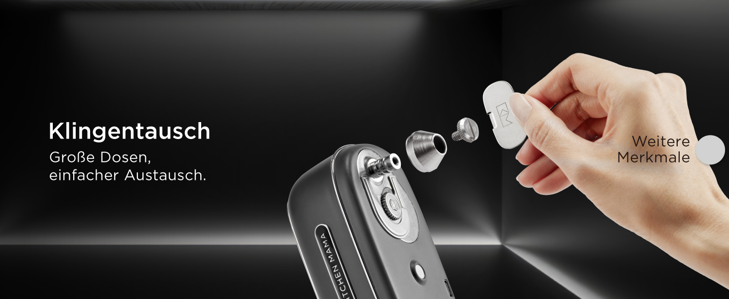 Електричний відкривач для консервів Kitchen Mama Orbit One, USB-C, автоматичний, професійна сталь, гладкий зріз, чорний