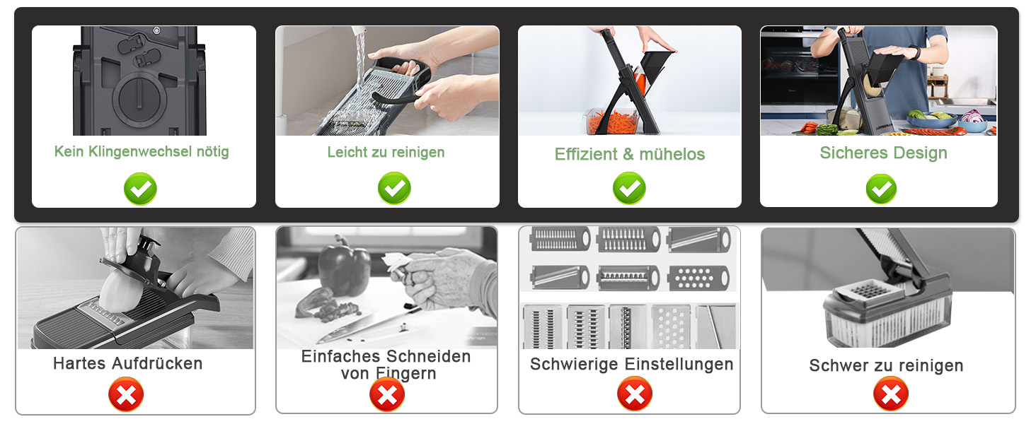 Мандаліна для кухні Mandoline Plus: безпечний нарізник, подрібнювач овочів, регульована товщина, чорний