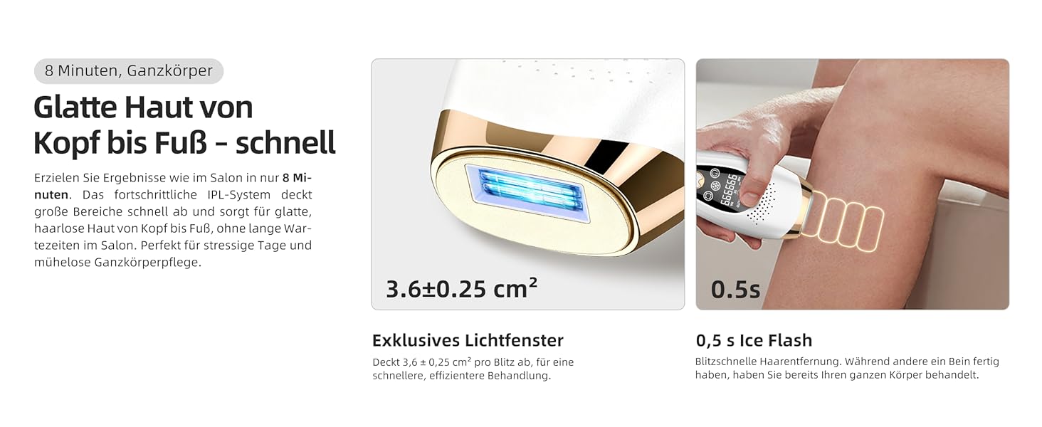 Пристрій для епіляції IPL з охолодженням 6°C, безболісна епіляція для тіла та обличчя, 999,900 імпульсів, 9 рівнів потужності, білий