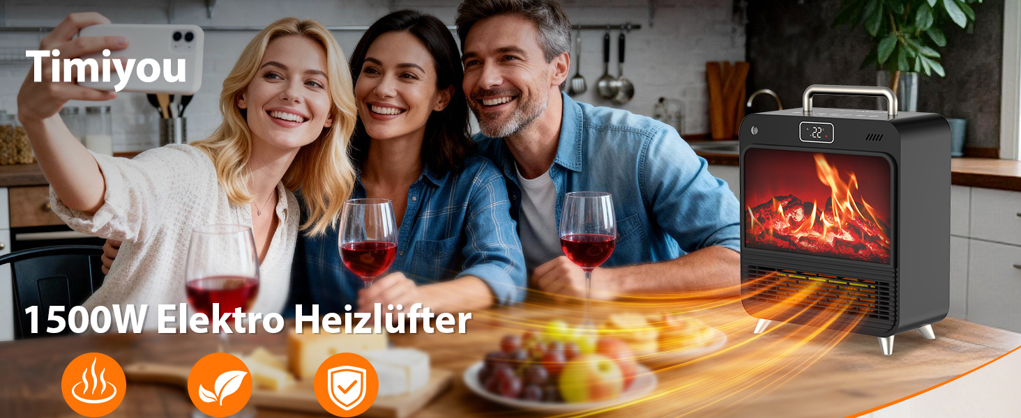Електричний обігрівач 1500W з термостатом та таймером, тихий (34dB), захист від перегріву та перекидання, з пультком, чорний та срібний