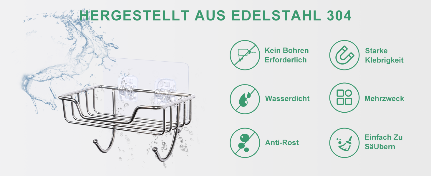 Тримач для мила без свердління Uten, нержавіюча сталь, самоклеючий, з 2 гачками, для душу, ванної, кухні (сріблястий, 2 шт.)