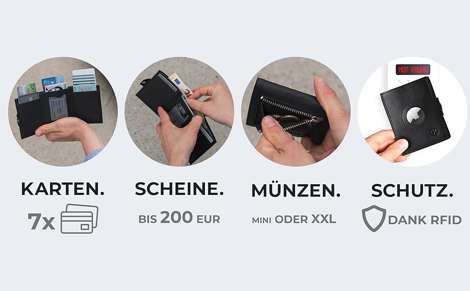 Гаманець Koruta Slim з RFID захистом та відділенням для монет (Carbon, Чорний) + AirTag. Картхолдер для чоловіків та жінок
