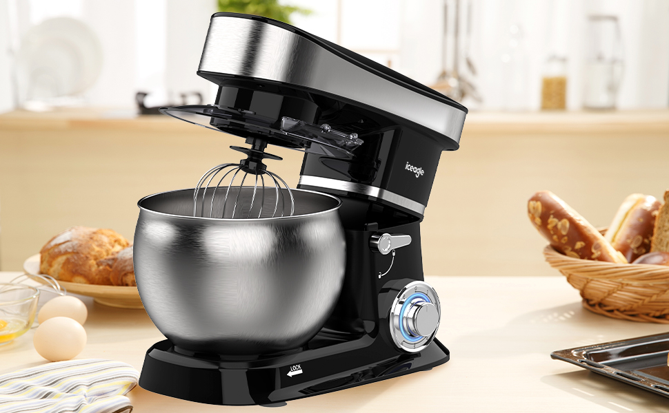 Кухонна машина з чашею 6л з нержавіючої сталі, міксер для тіста з Flexi-мішалкою, гаком для тіста та вінчиком, 6 швидкостей, 1500 Вт
