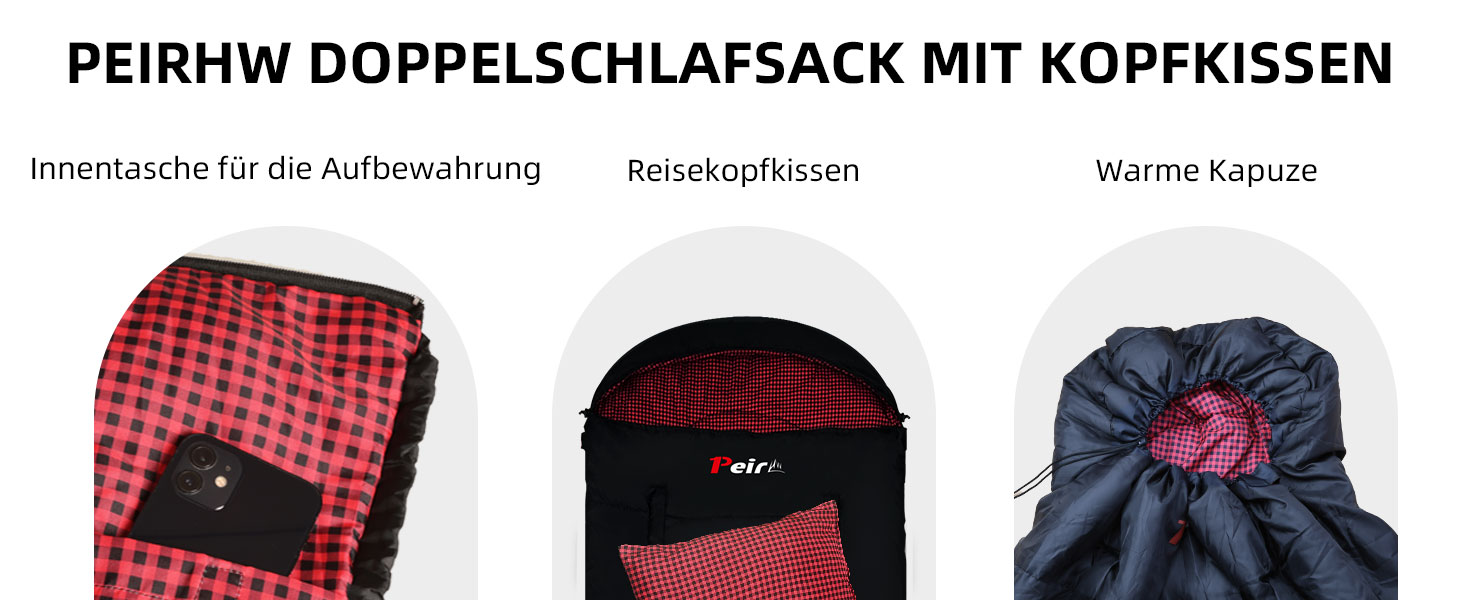 Спальний мішок для дорослих – широка прямокутна модель на 3 сезони з кишенею та сумкою для перенесення, 300 г/м² бавовна, водонепроникний, для кемпінгу, дому та відпочинку на природі, блискавка з правого боку