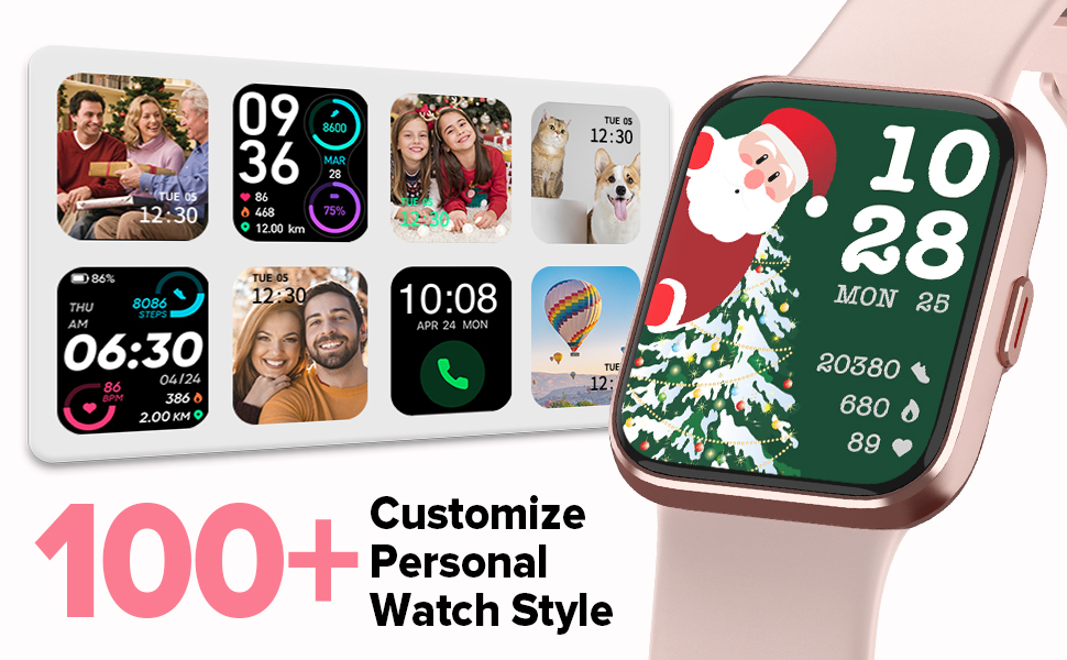 Розумний годинник для жінок з функцією телефону, 1.7' сенсорний екран, крокомір, пульсометр, моніторинг сну, SpO2, нагадування WhatsApp, IP68 водонепроникність, фітнес-трекер, рожевий
