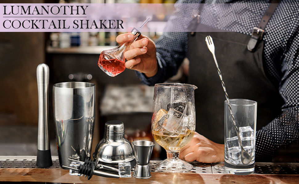 Набір для коктейлів 6 предметів з нержавіючої сталі, 750 мл, з рецептами - Барменський набір для дому, бару, вечірок