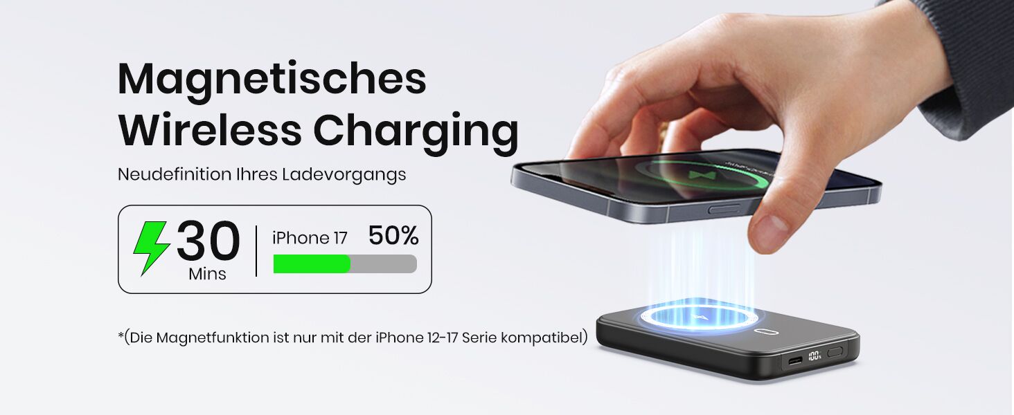 Power Bank Riapow 10000mAh з бездротовою зарядкою, PD 20W, USB-C, LED-індикатор (Чорний)