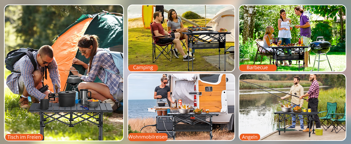 Складаний туристичний стіл FUNYKICH 82x40 см з регулюванням висоти (44/70 см), з сітчастою кишенею, для пікніка, кемпінгу, BBQ, саду