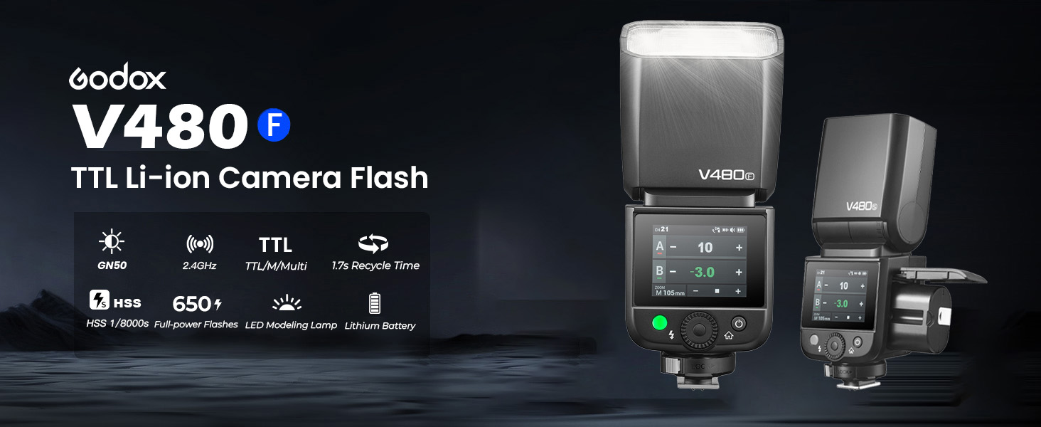 Спалах Godox V480C Touchscreen для Canon: TTL, HSS 1/8000s, GN50